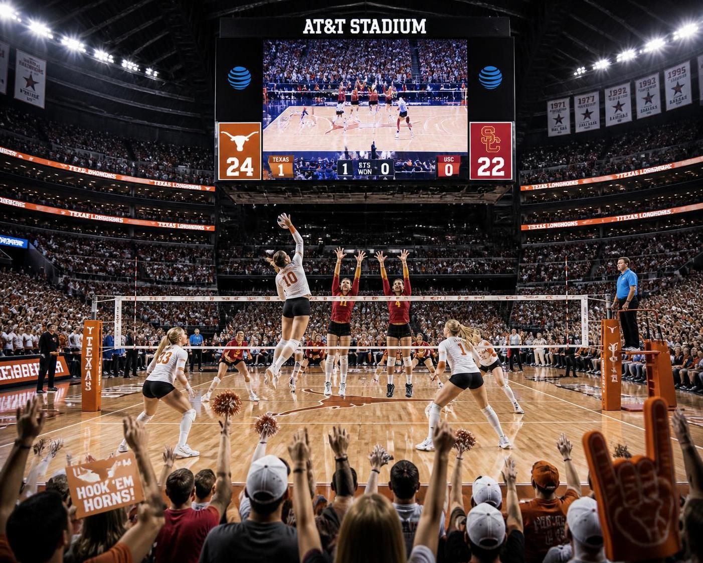 at&t stadium organiseert de eerste editie van 'spikes under the lights', een spannend vrouwen college volleybaltoernooi onder de schijnwerpers.