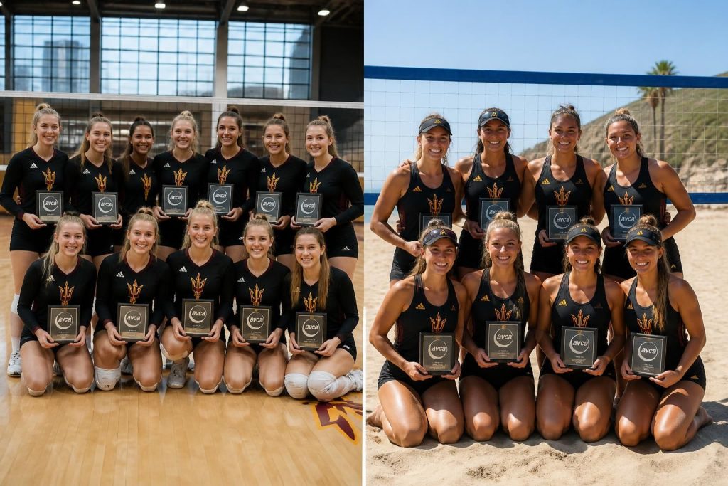ontdek hoe de arizona indoor- en beachvolleybalteams zijn erkend met prestigieuze avca academische teamprijzen voor hun uitstekende prestaties zowel op het veld als in de studie.