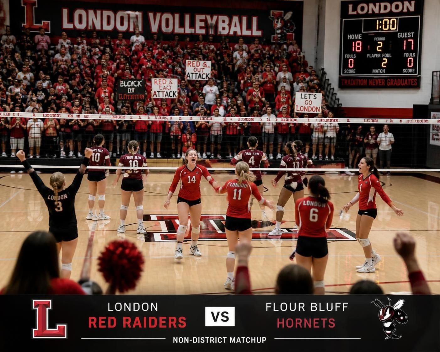 ontdek de spannende niet-districtwedstrijd tussen het london volleybalteam en flour bluff, vol actie en competitie op hoog niveau.