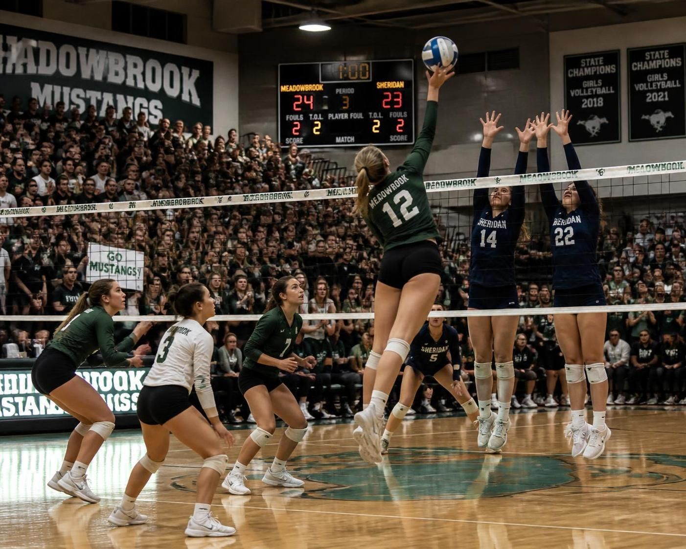 bekijk hoe meadowbrook sheridan snel en overtuigend verslaat in een spannende volleybalwedstrijd, geïllustreerd met geïmpressioneerde foto's.