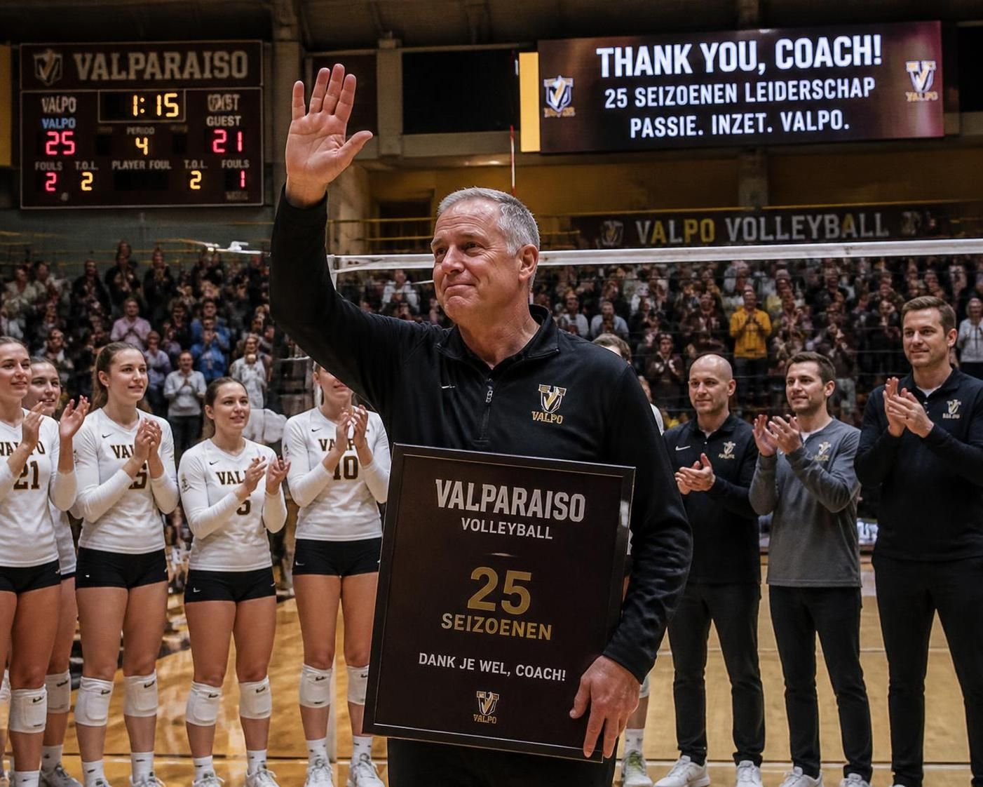 na 25 succesvolle seizoenen neemt valparaiso's meest succesvolle volleybalcoach afscheid en kijkt het team vol vertrouwen naar de toekomst.