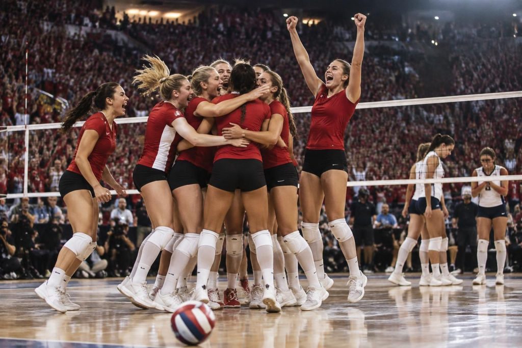 nummer 1 nebraska-volleybal schrijft geschiedenis tijdens fox big noon kickoff en verslaat nummer 7 overtuigend in drie sets.